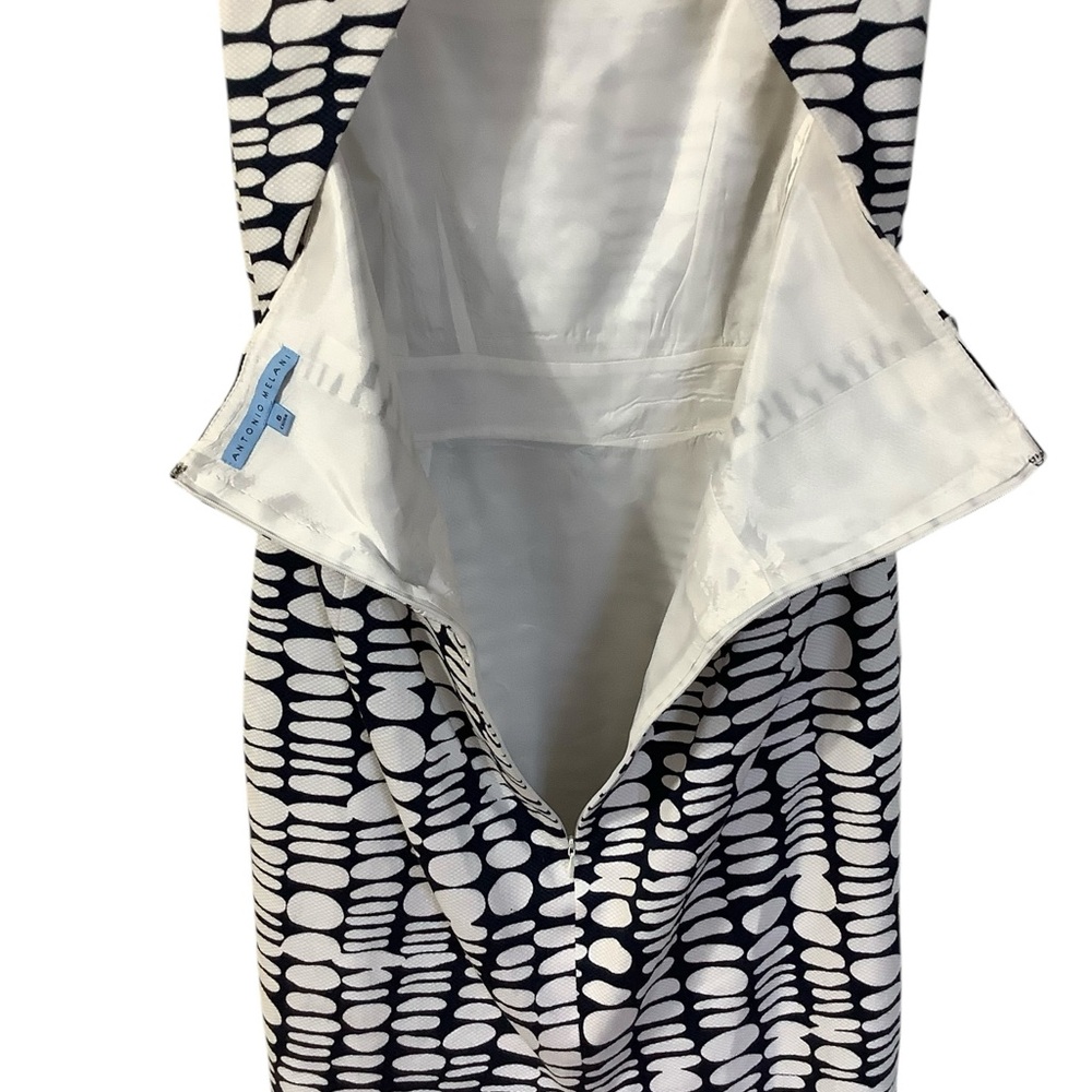 Antonio Melani Navy and White Sleeveless Polka Dot Sheath Lined Dress Size 6 - Picture 6 of 16